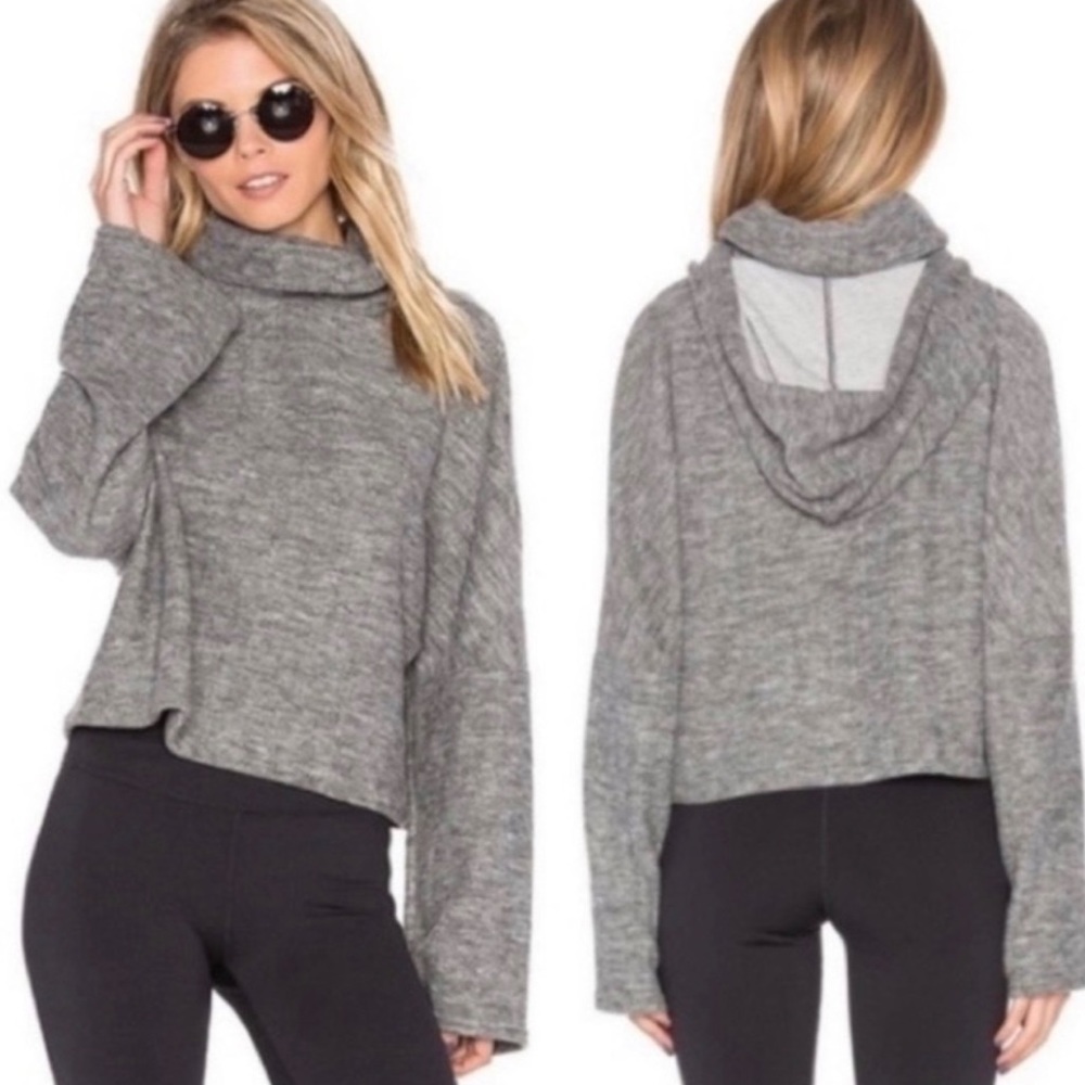 FP MOVEMENT Brushed Nova Fleece Cowl Neck Cozy Cropped Hoodie Gray